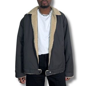 Men's Black and Tan Sherpa-Lined Jacket